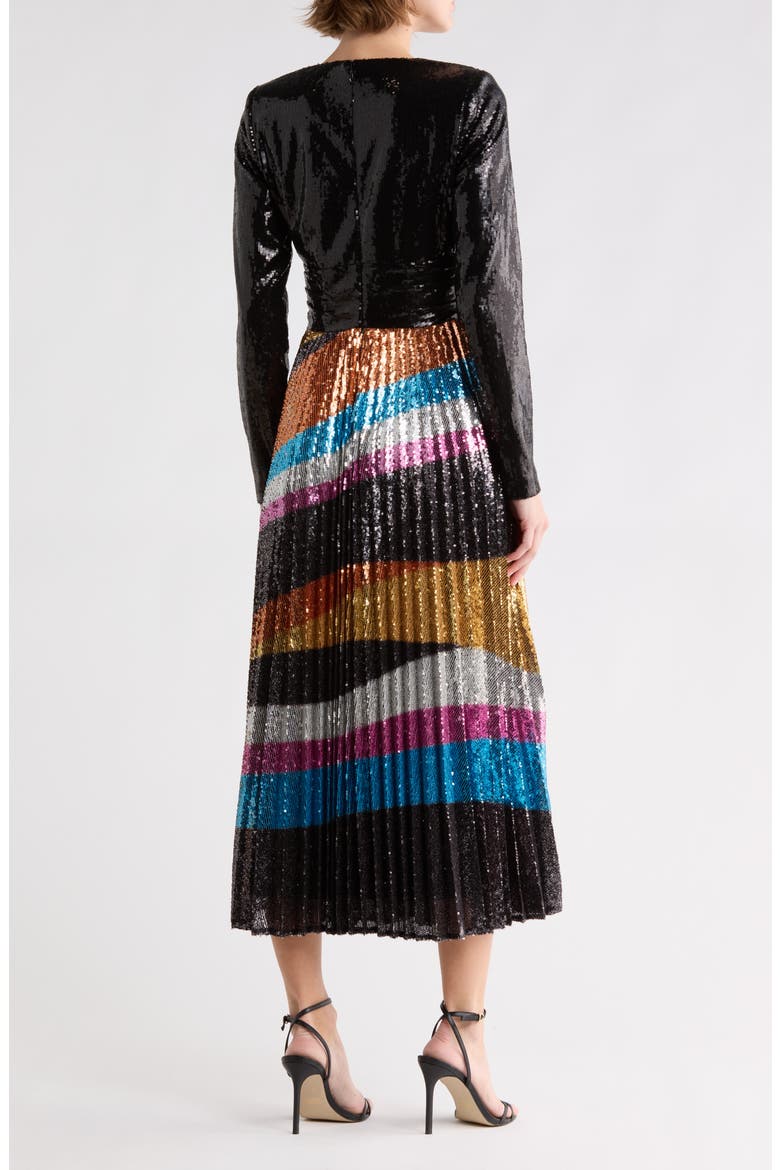 Agatha Sequin Pleated Midi Dress, Alternate, color, NOIR/ MULTI METALLIC