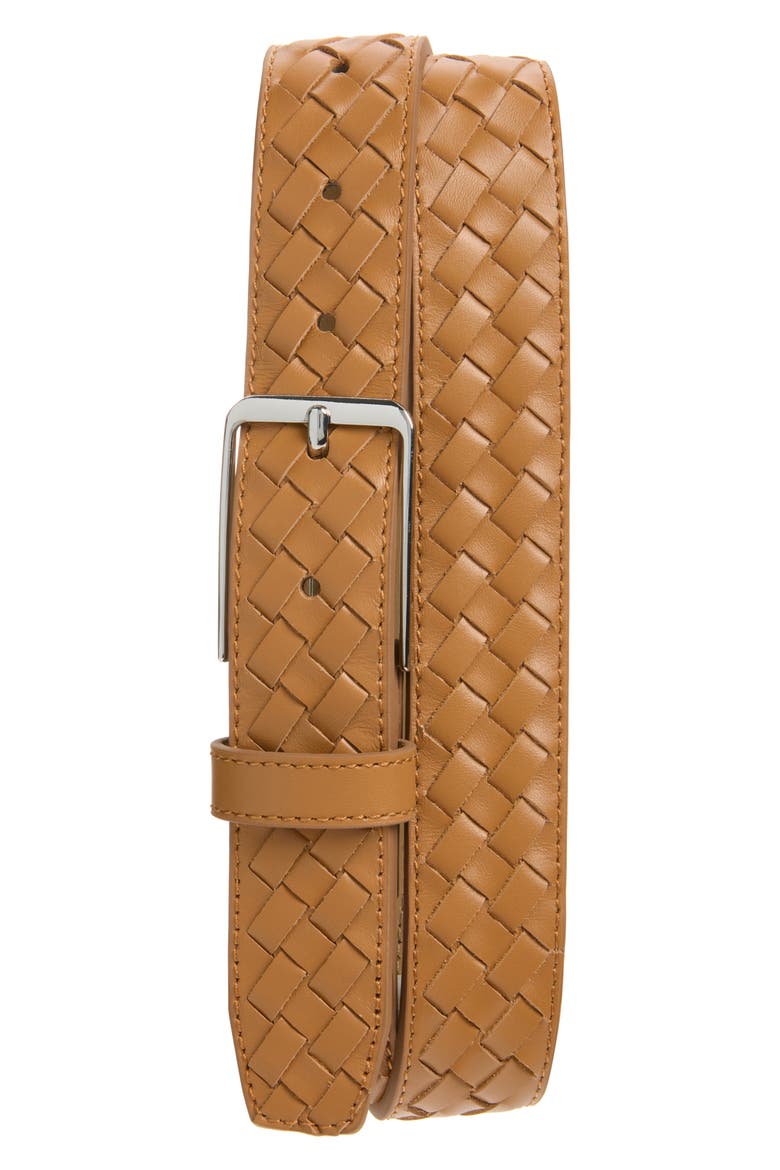 Enzo Woven Leather Belt, Main, color, COGNAC