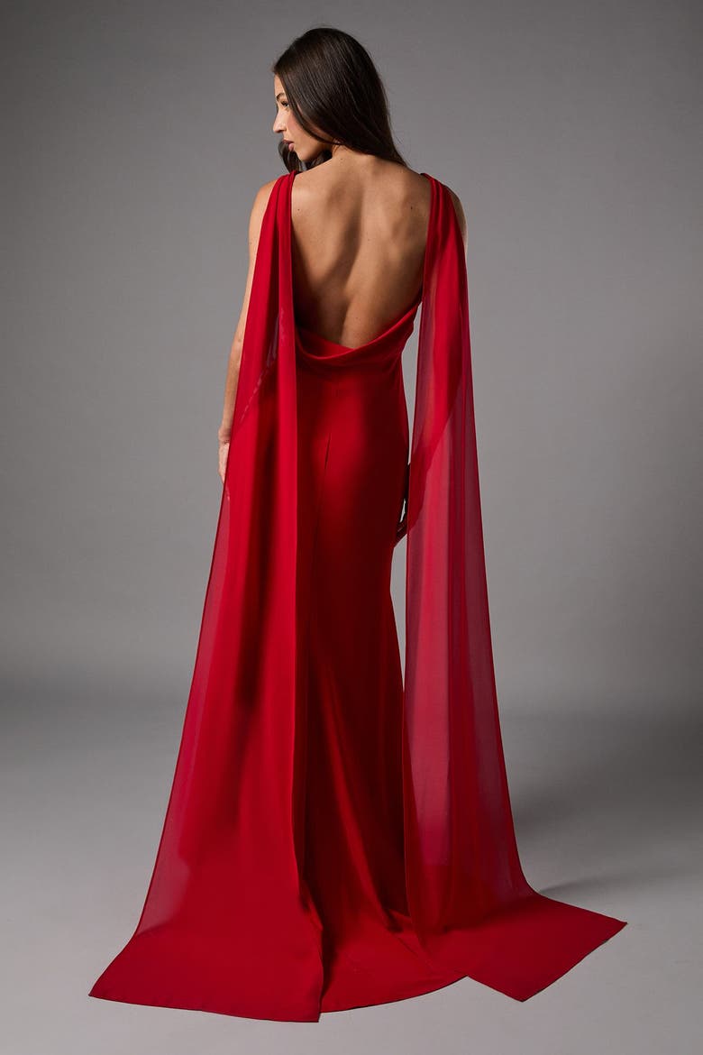 Cowl Back Crepe Maxi Dress, Alternate, color, Red