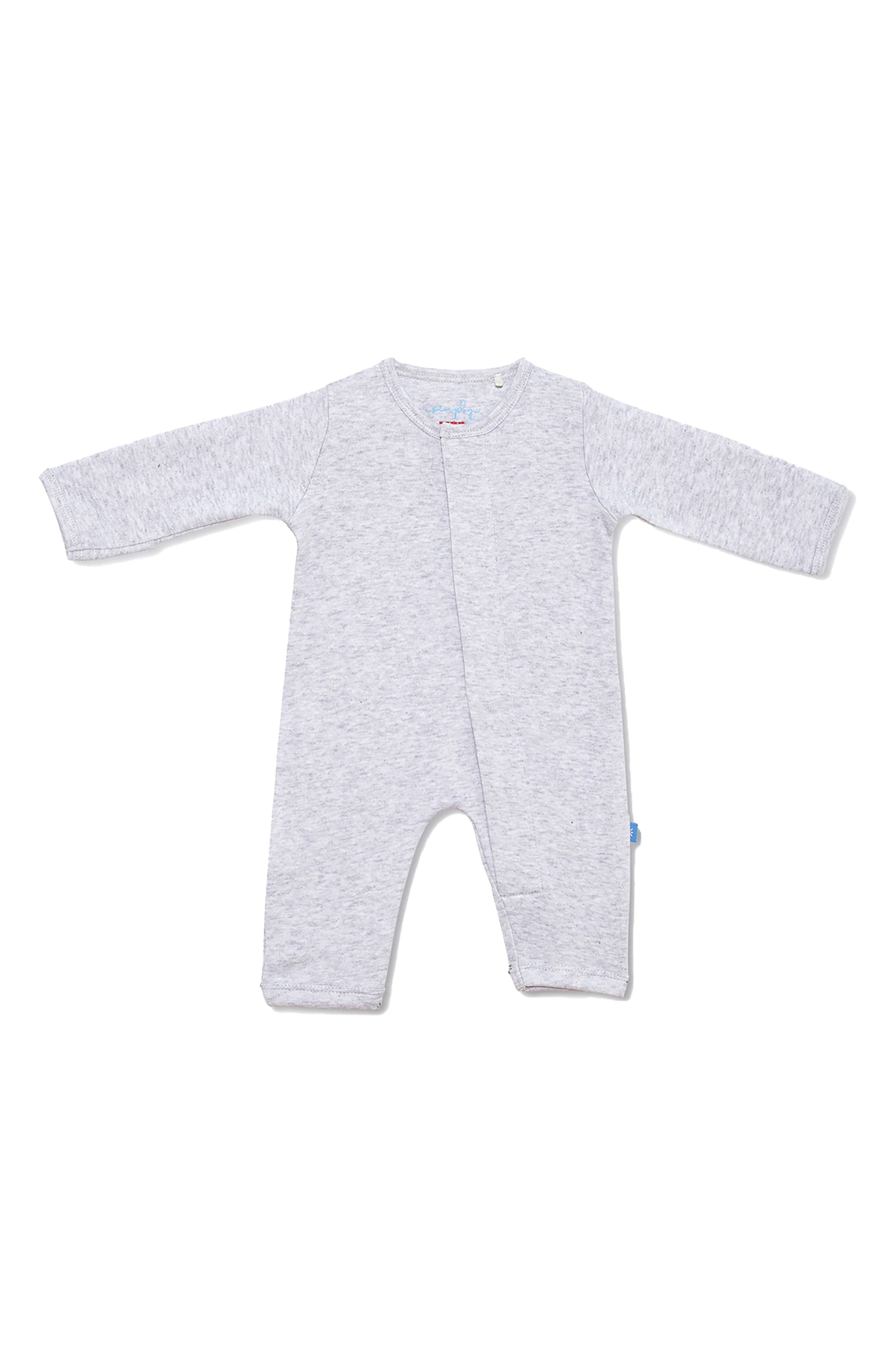Magnetic Me Simply Light Grey Mélange Organic Cotton Magnetic Closure Romper