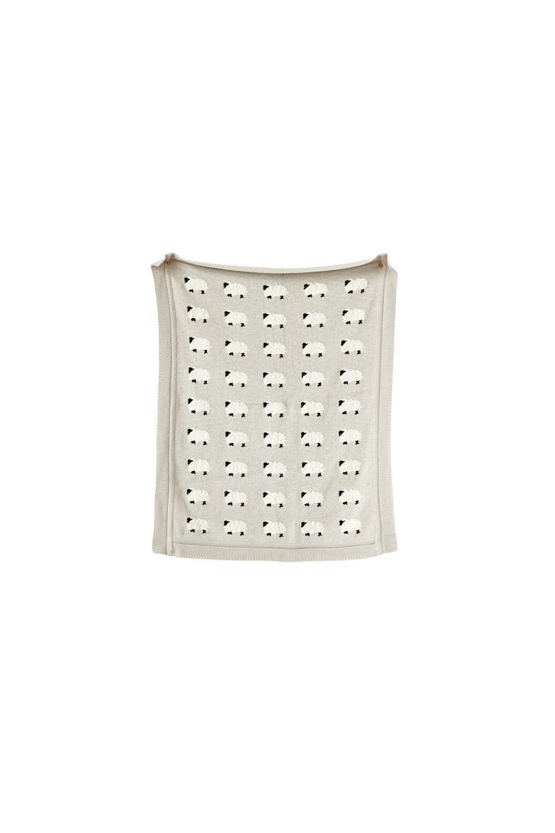 Soft Cotton Knit Blanket with Decorative Sheep Design, Grey, Main, color, Grey