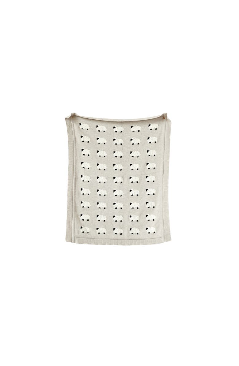 Storied Home Soft Cotton Knit Blanket with Decorative Sheep Design, Grey, Main, color, Grey