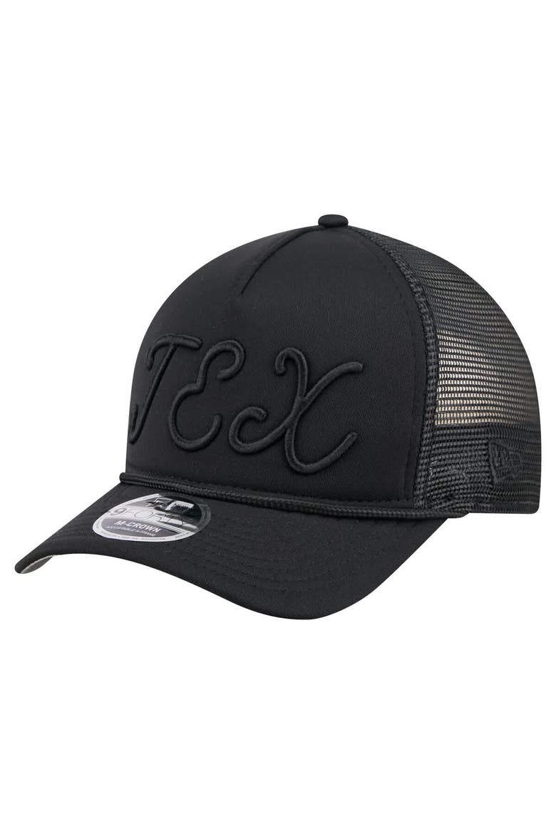 Men's New Era Black Texas Rangers City Initial 9FORTY A-Frame M-Crown Adjustable Trucker Hat, Main, color, Black