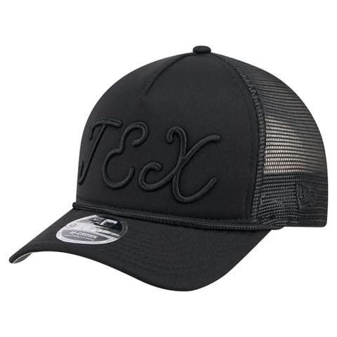 Men's New Era Black Texas Rangers City Initial 9FORTY A-Frame M-Crown Adjustable Trucker Hat