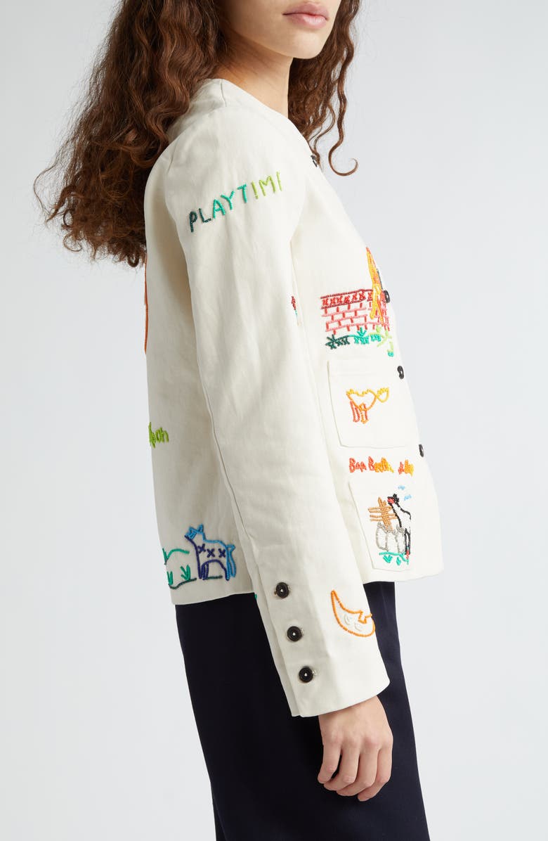 Bode Nursery Rhyme Beaded Cotton Jacket, Alternate, color, Ecru Multi