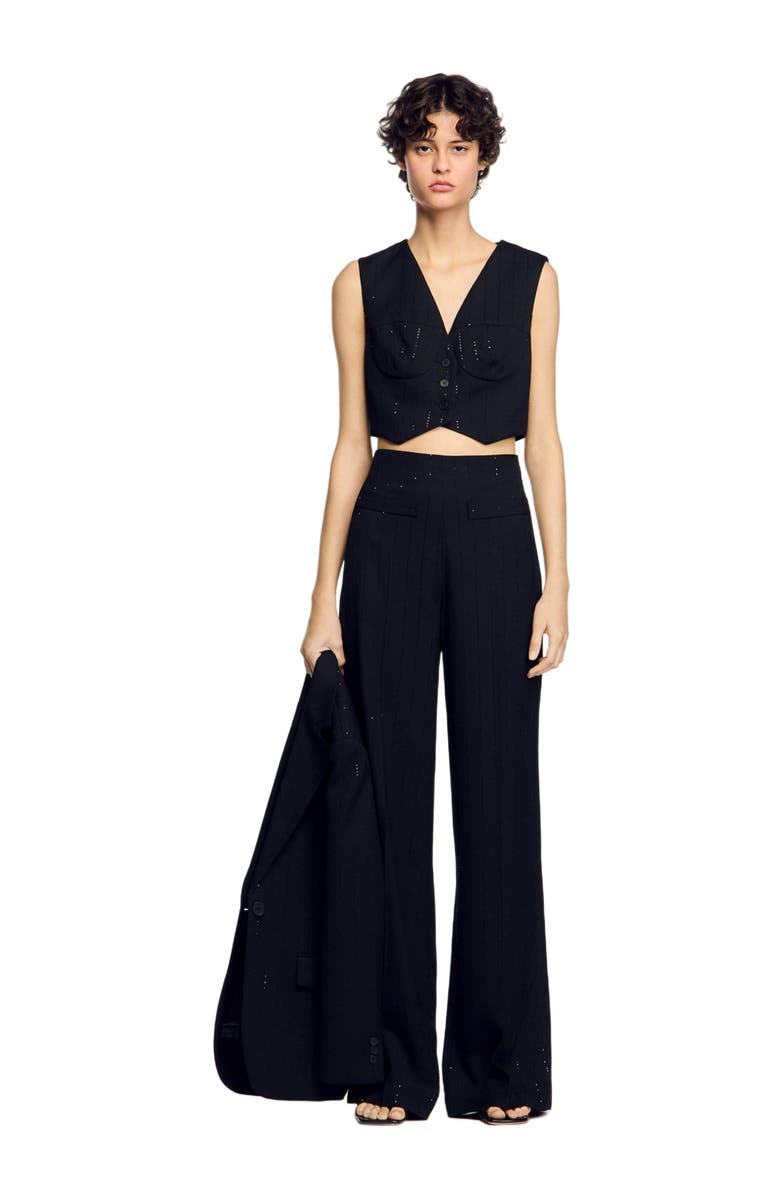 SANDRO Sequin cropped jacket, Alternate, color, Black