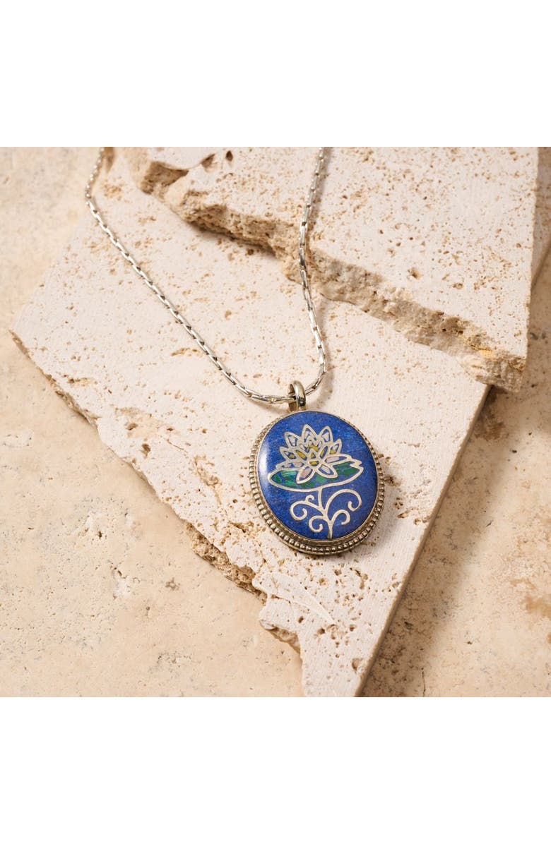 Ten Thousand Villages Lotus Mosaic Pendant Necklace, Alternate, color, Multi Color