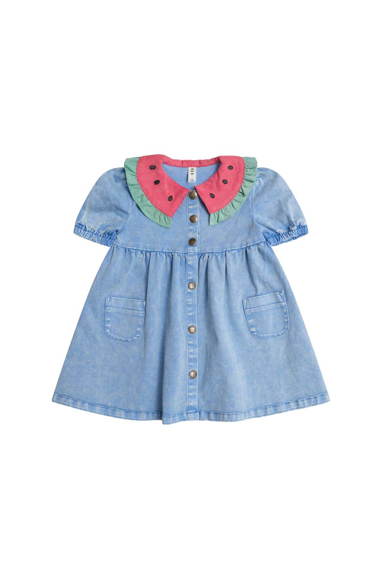Watermelon Denim Puff Dress, Main, color, Seaside
