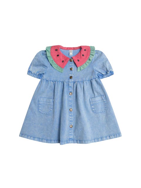 Watermelon Denim Puff Dress (Toddler, Little Kid, Big Kid)