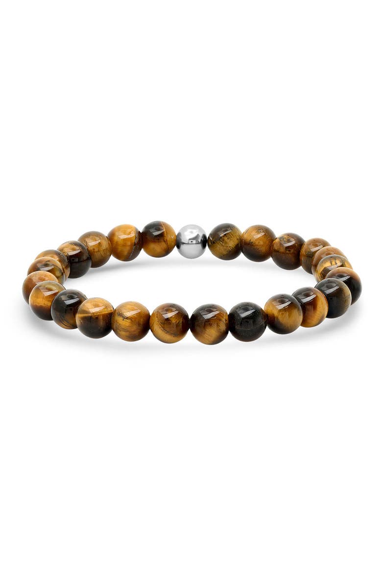 Men's Tiger's Eye Stretch Bracelet, Main, color, BROWN/ SILVER