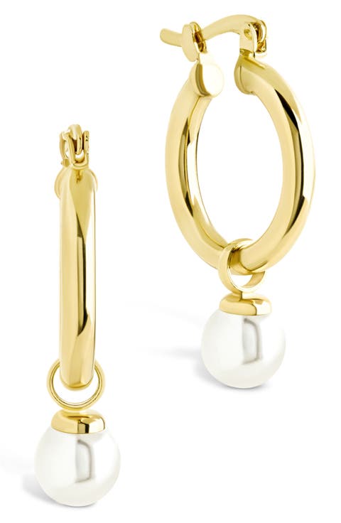 5-5.5mm Cultured Freshwater Pearl Dangle Hoop Earrings