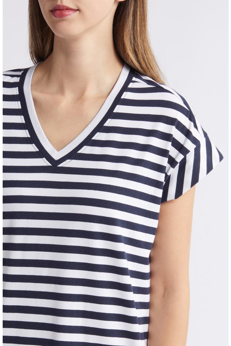 V-Neck T-Shirt Dress, Alternate, color, NAVY- WHITE CHARM STRIPE