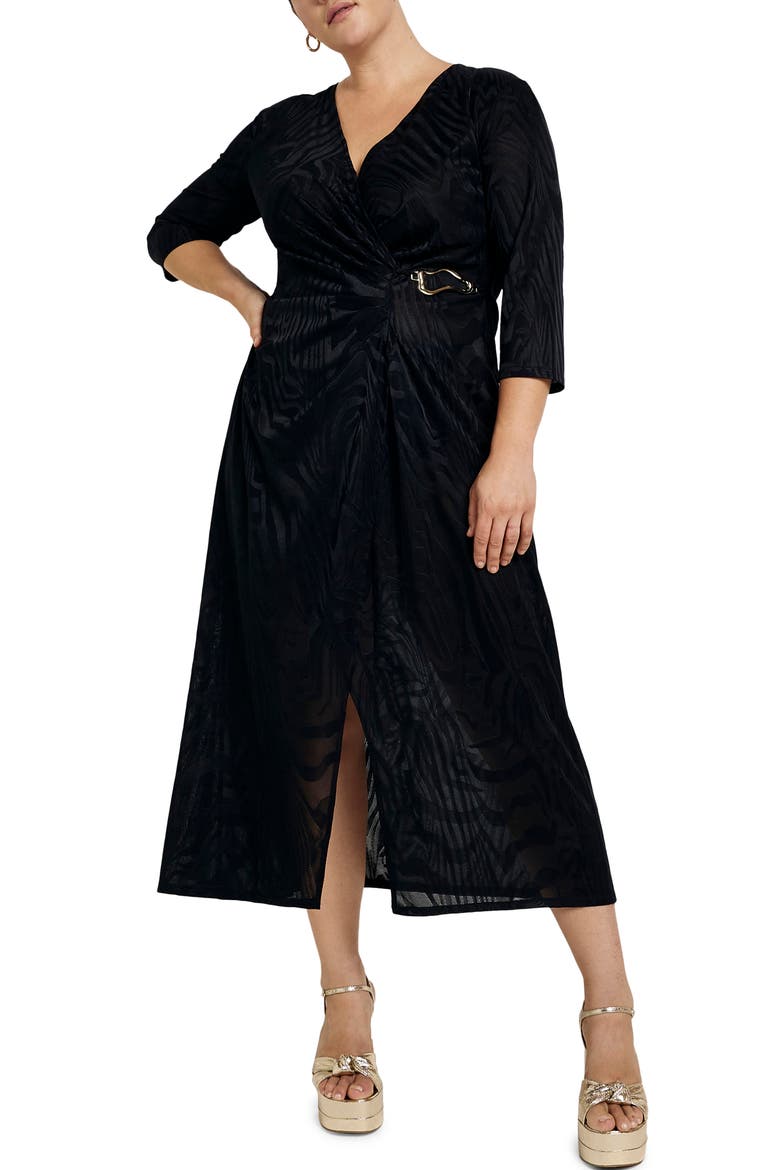 Zebra Print Midi Dress, Main, color, BLACK