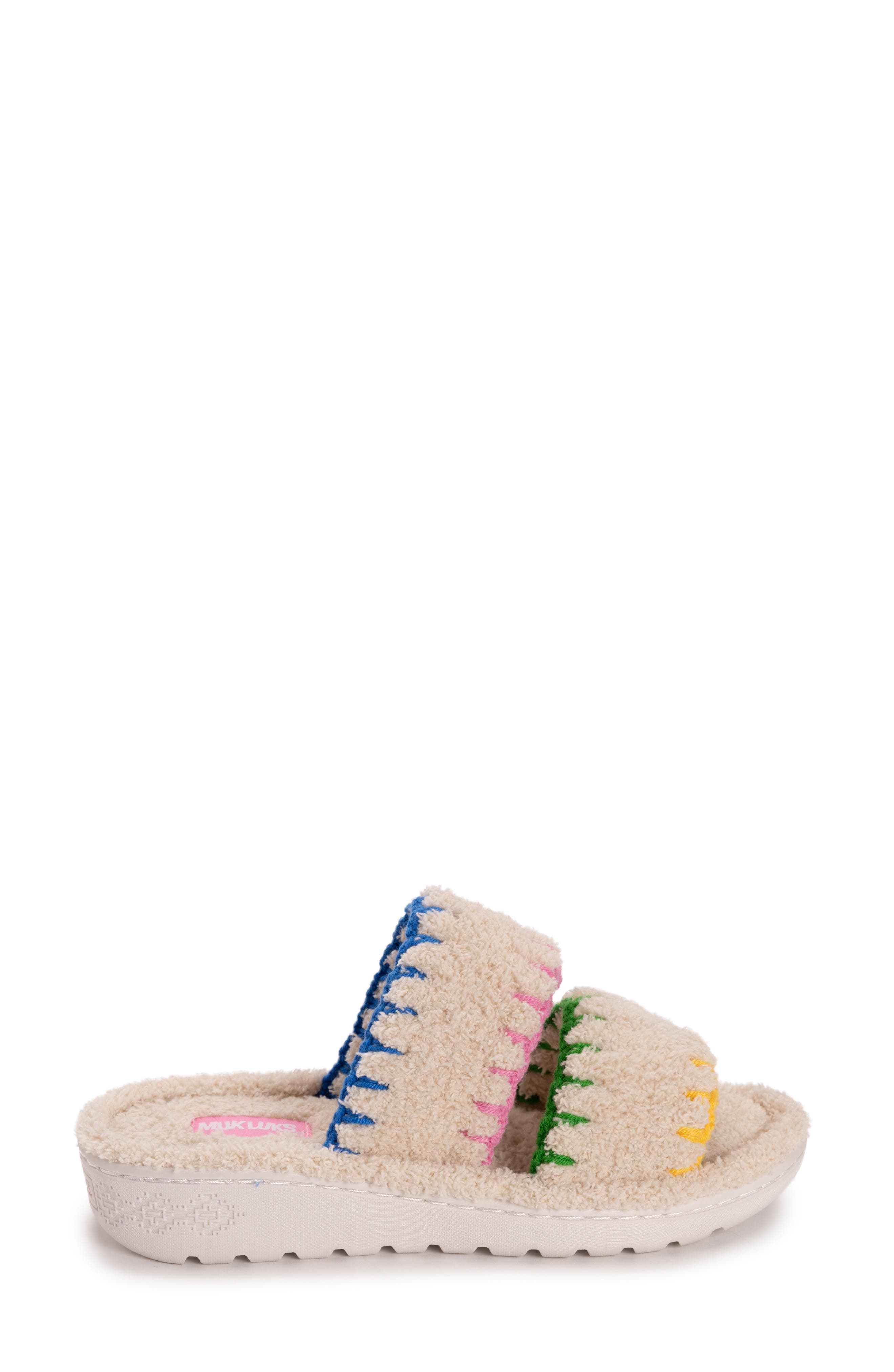 MUK LUKS Cloud Ribbed Terry Double Strap Slide Slipper, Alternate, color, 