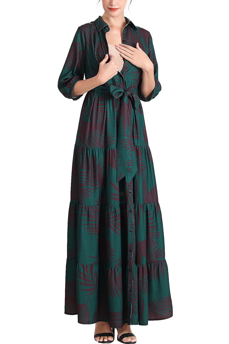 Abree Button Front Maternity Nursing Maxi Dress, Alternate, color, Multicolored