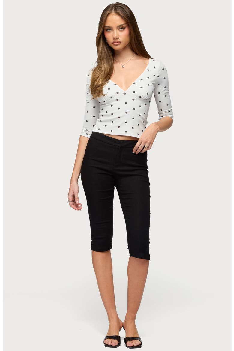 Katey V-Neck Polka Dot Stretch Cotton Top, Alternate, color, WHITE-AND-BLACK