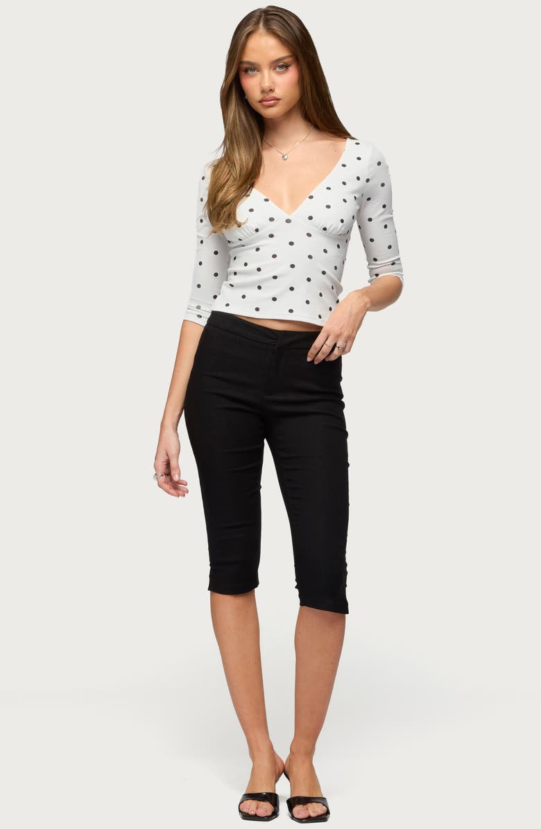 EDIKTED Katey V-Neck Polka Dot Stretch Cotton Top, Alternate, color,