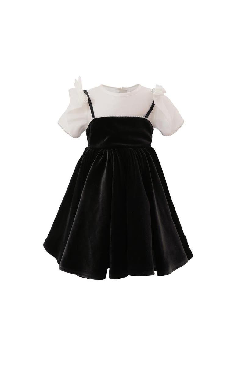 Tulleen Onyx Velvet Bow Dress, Alternate, color, Black