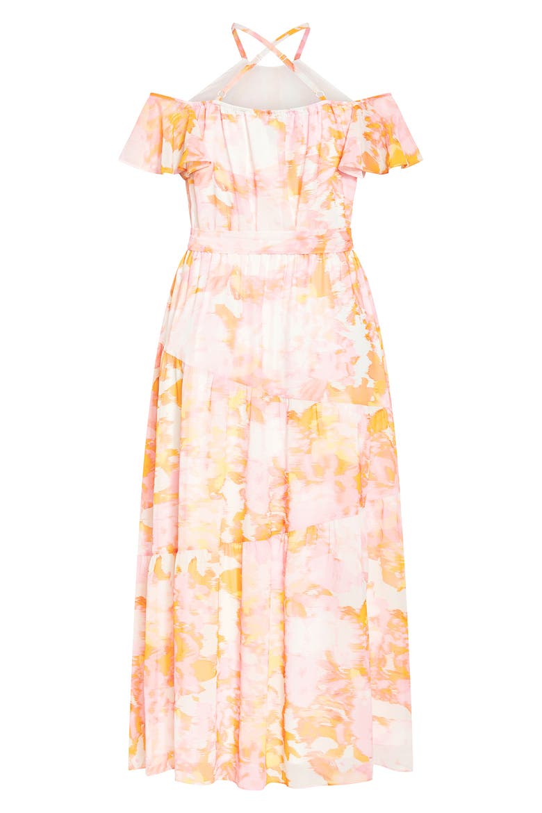 Vera Cold Shoulder Maxi Dress, Alternate, color, YELLOW/ PINK PRINT