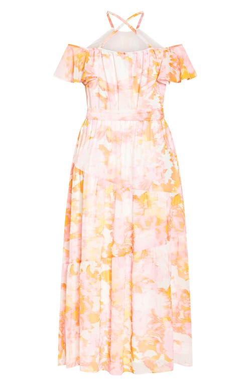 City Chic Vera Cold Shoulder Maxi Dress In Multi