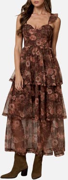Blu Pepper Floral Print Ruffle Strap Tiered Maxi Dress
