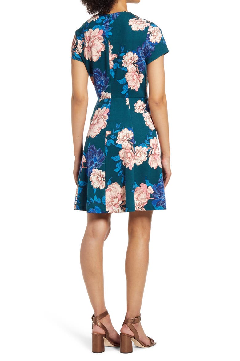 Floral Scuba Crepe A-Line Dress, Alternate, color, PINE