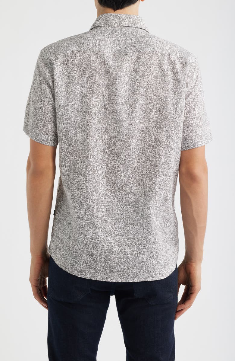 BOSS Roan Short Sleeve Stretch Linen Button-Up Shirt, Alternate, color, Dark Brown