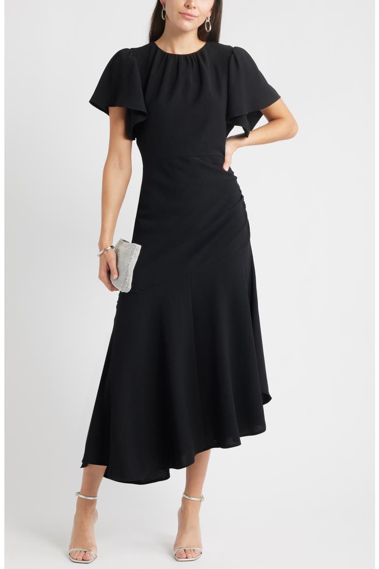 Asymmetric Crepe Maxi Dress, Alternate, color, BLACK