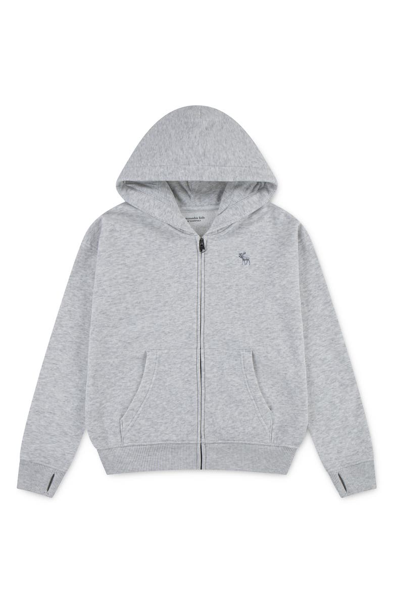 abercrombie kids Kids' Essentials Fleece Zip-Up Hoodie, Main, color, Light Grey Heather