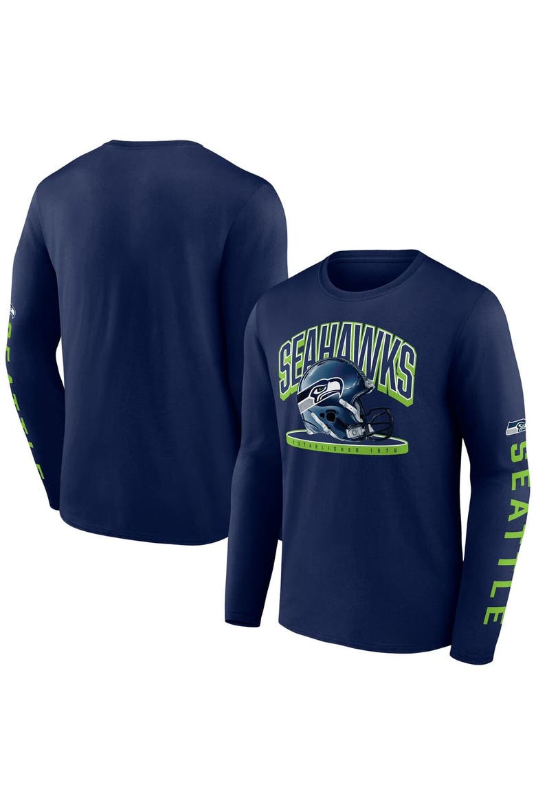 Men's Fanatics College Navy Seattle Seahawks Helmet Platform Long Sleeve T-Shirt, Main, color, Navy
