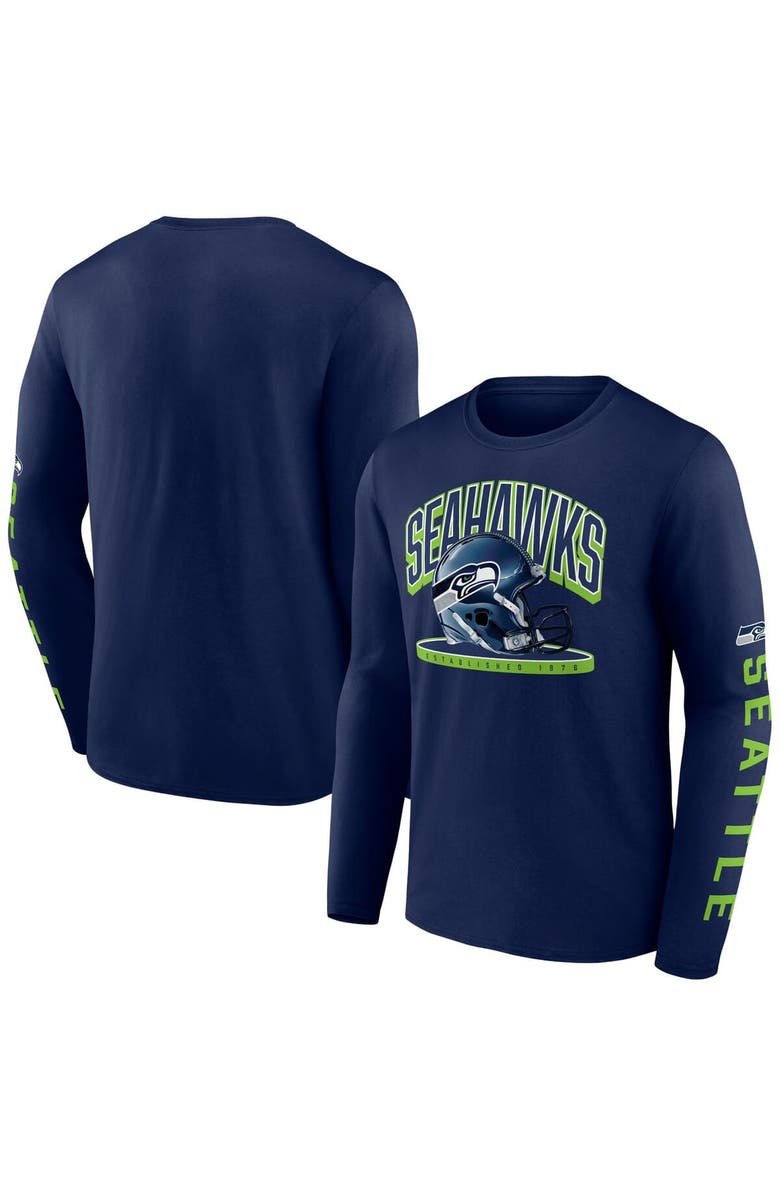 FANATICS Men's Fanatics College Navy Seattle Seahawks Helmet Platform Long Sleeve T-Shirt, Main, color,