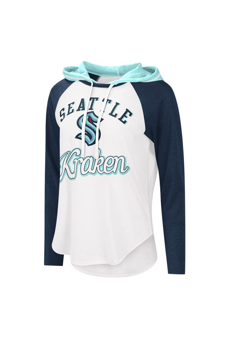 Women's G-III Sports by Carl Banks White/Deep Sea Blue Seattle Kraken MVP Raglan Lightweight Hooded T-Shirt, Alternate, color, White