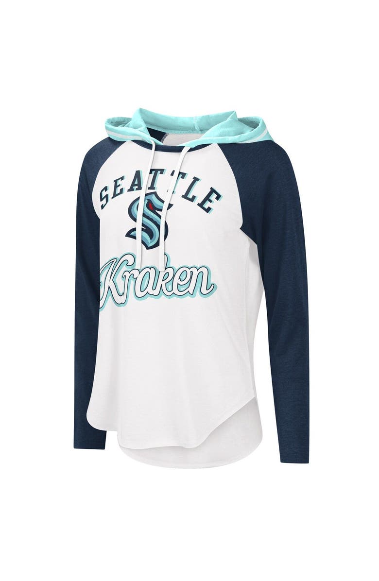 G-III SPORTS BY CARL BANKS Women's G-III Sports by Carl Banks White/Deep Sea Blue Seattle Kraken MVP Raglan Lightweight Hooded T-Shirt, Alternate, color, White