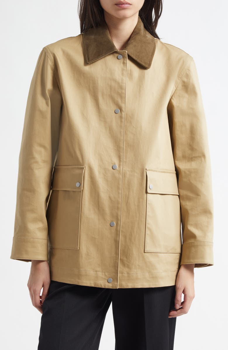 Vince Suede Collar Stretch Cotton Utility Jacket, Main, color, Beachwood