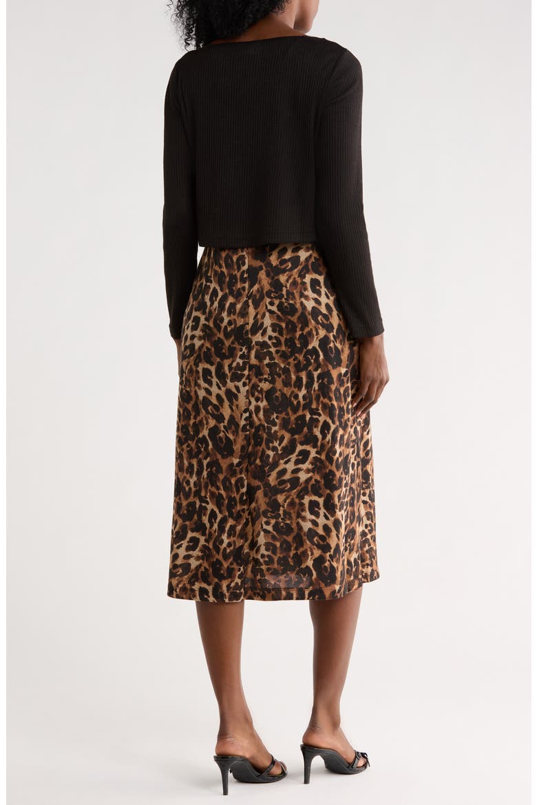 Overlay Mixed Media Long Sleeve Dress, Alternate, color, BROWN