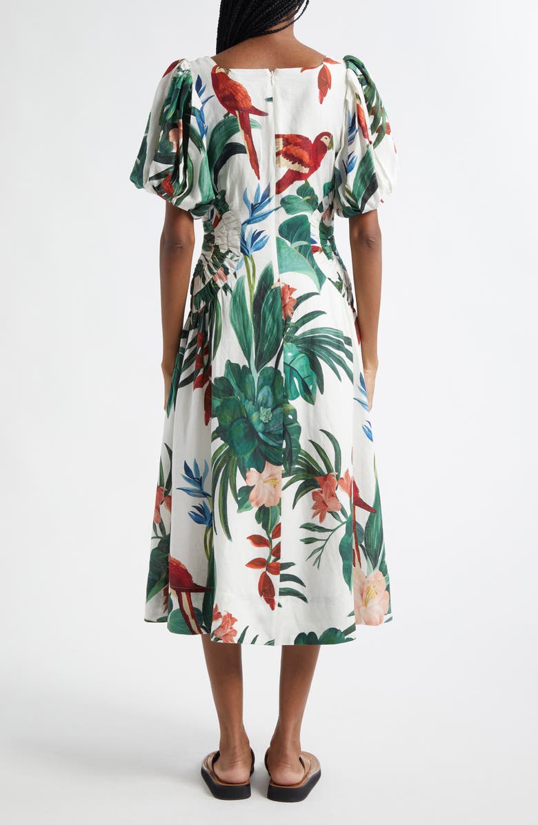 FARM Rio Midnight Macaw Fiesta Linen Blend Dress, Alternate, color, Off-White