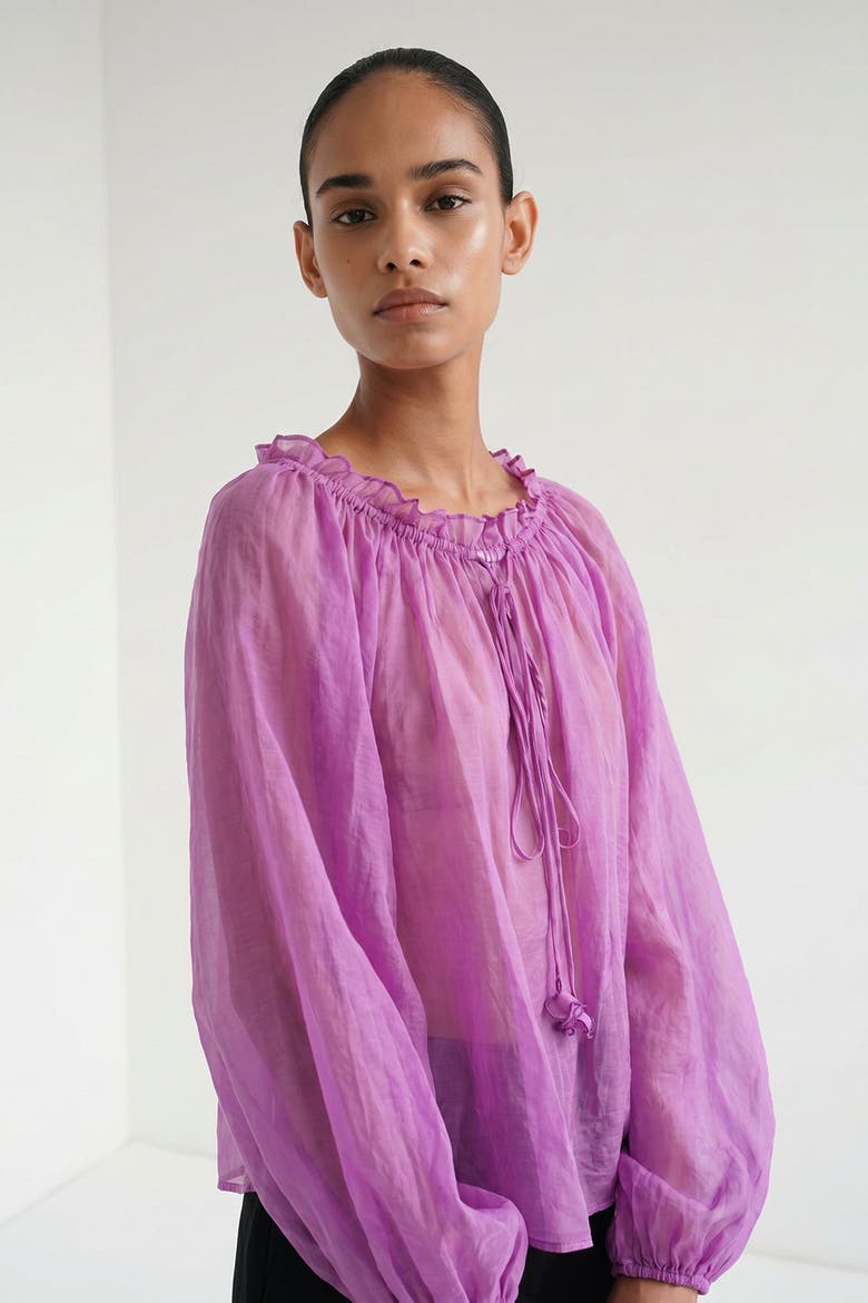 Long Sleeve Decorative Tie Neck Regular Blouse, Alternate, color, PINK