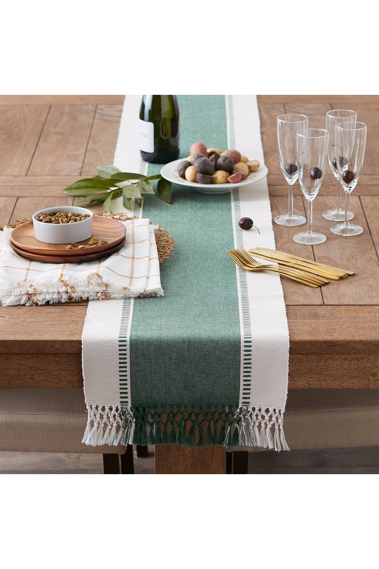 Dobby Stripe Ribbed Table Runner, Alternate, color, Dark Green