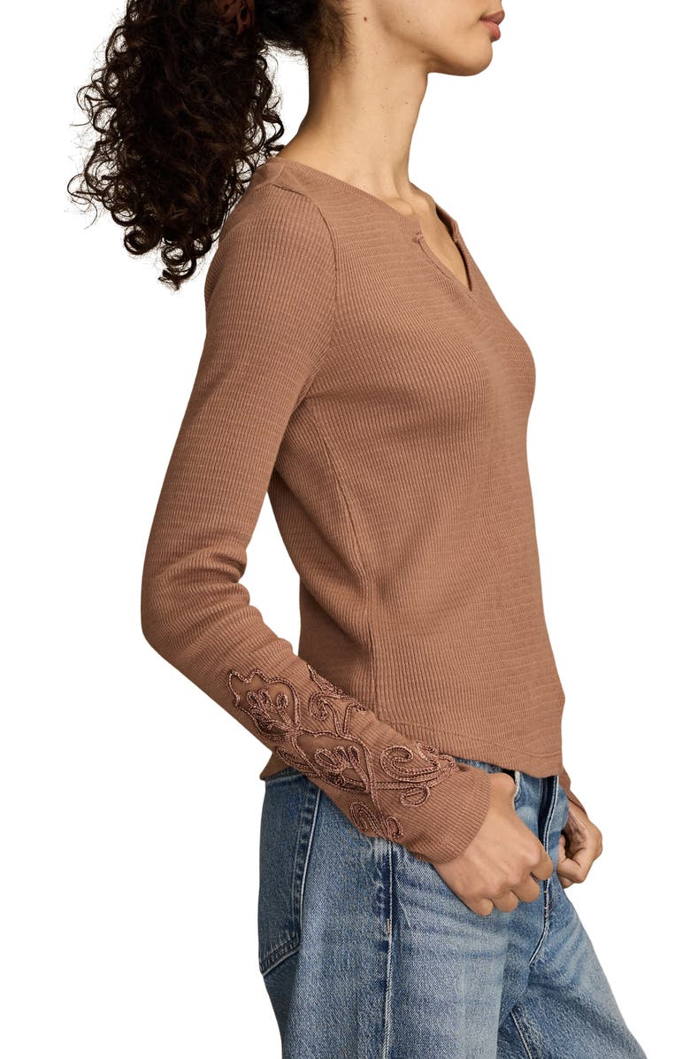 Lucky Brand Cutwork Detail Cotton Rib Top, Alternate, color, Raw Umber