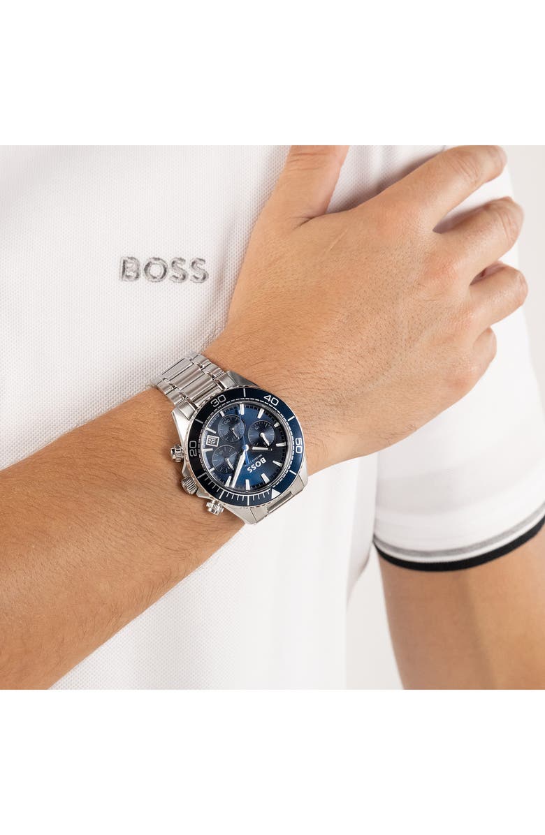 BOSS Sealiner Blue Chronograph Bracelet Watch, 44mm, Alternate, color,