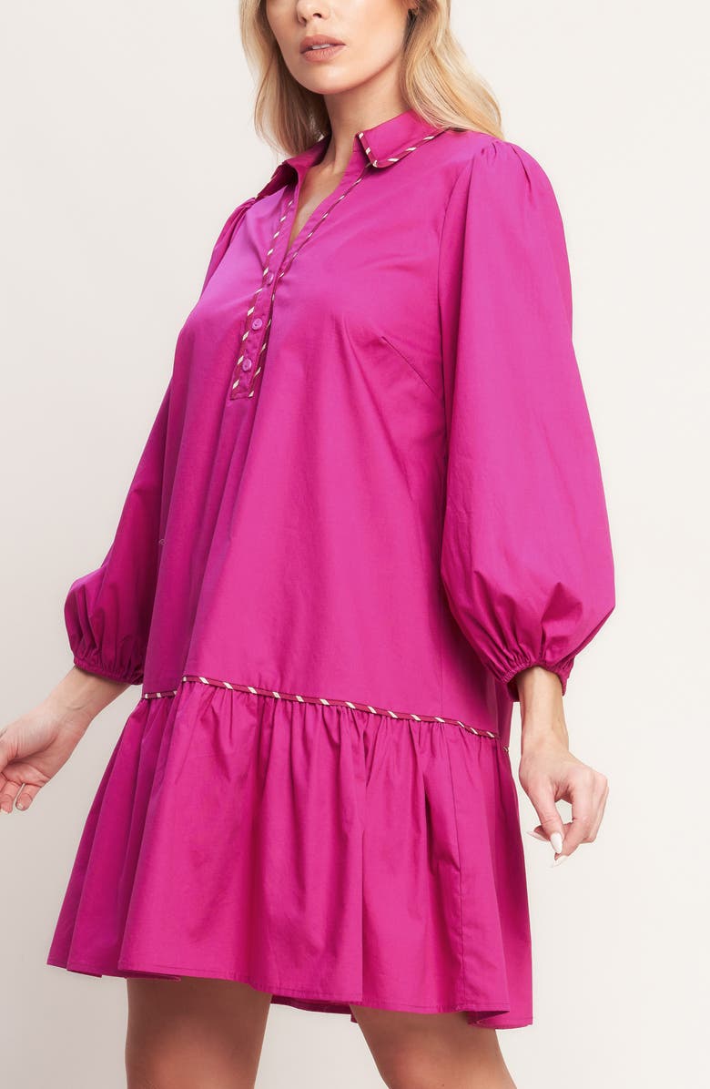 FLYING TOMATO Solid Ruffle Trim Cotton Minidress, Alternate, color, Fuchsia