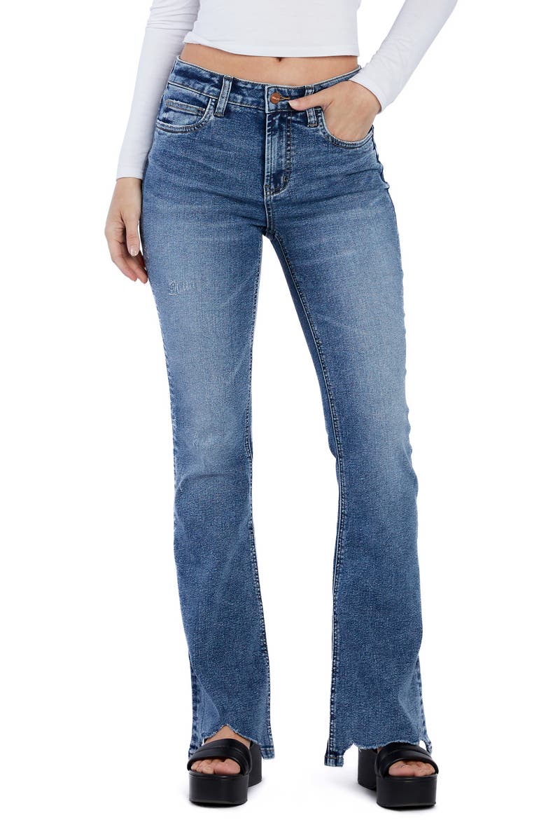 High Waist Chew Hem Flare Jeans, Main, color, SUMMER DAZE BLUE