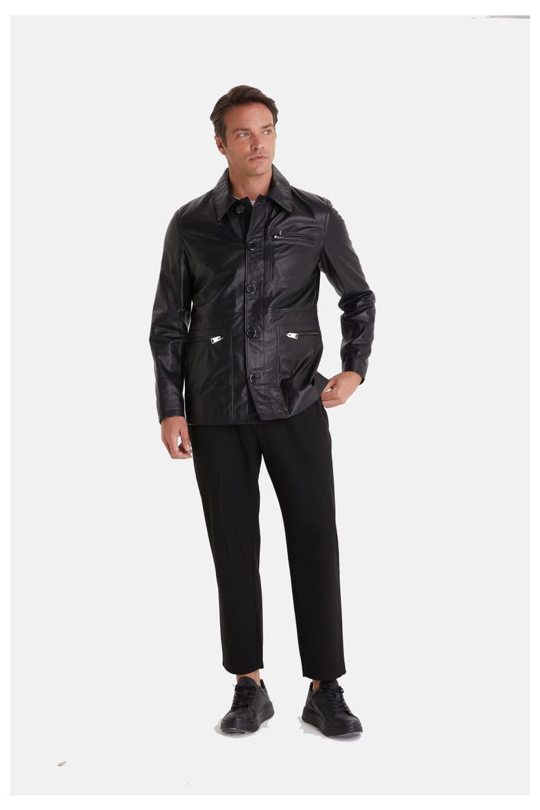 Maximilian Patterned Leather Jacket, Main, color, Black