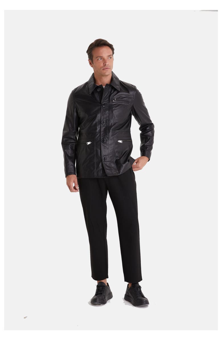 Furniq UK Maximilian Patterned Leather Jacket, Main, color, Black