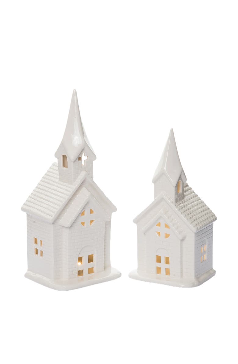 Transpac Holiday Church Set of 2 Light Up White Decor for Christmas, Main, color, 