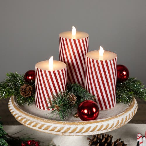 Northlight Led Flickering Flameless Candy Cane Striped Christmas Wax Pillar Candles In Red
