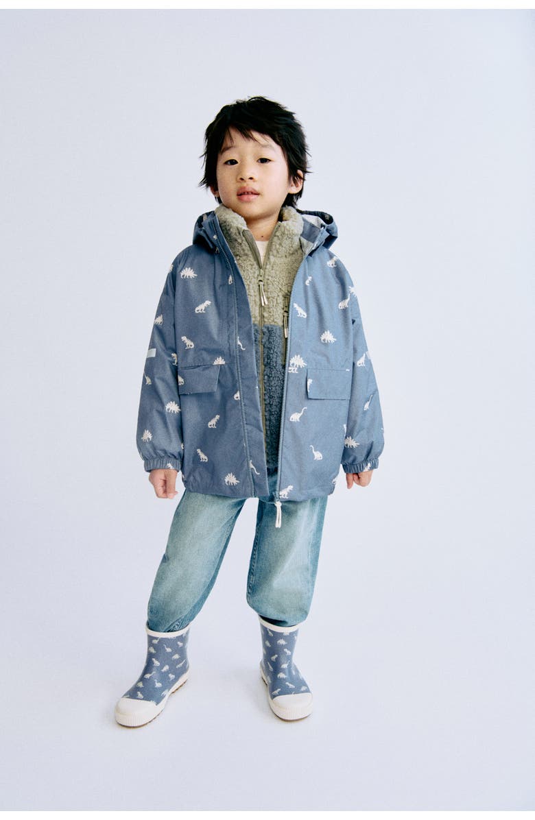 H&M 2.5-layer Rain Jacket, Alternate, color, Dusty Blue/Dinosaurs