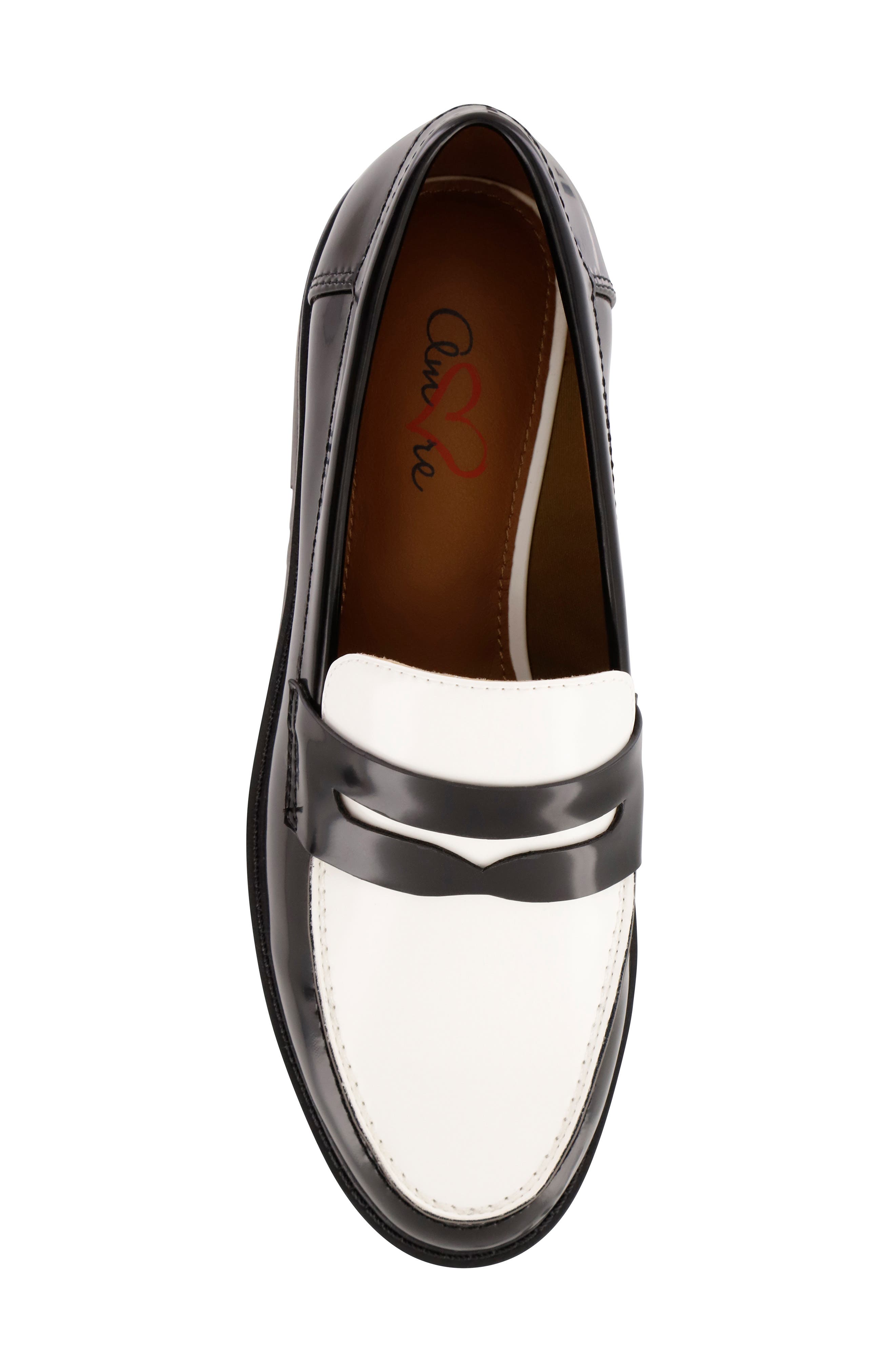 Hali Lug Sole Penny Loafer, Alternate, color, BLACK/ WHITE