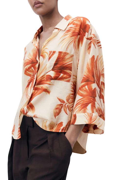 Palm Tree Print Button-Up Shirt