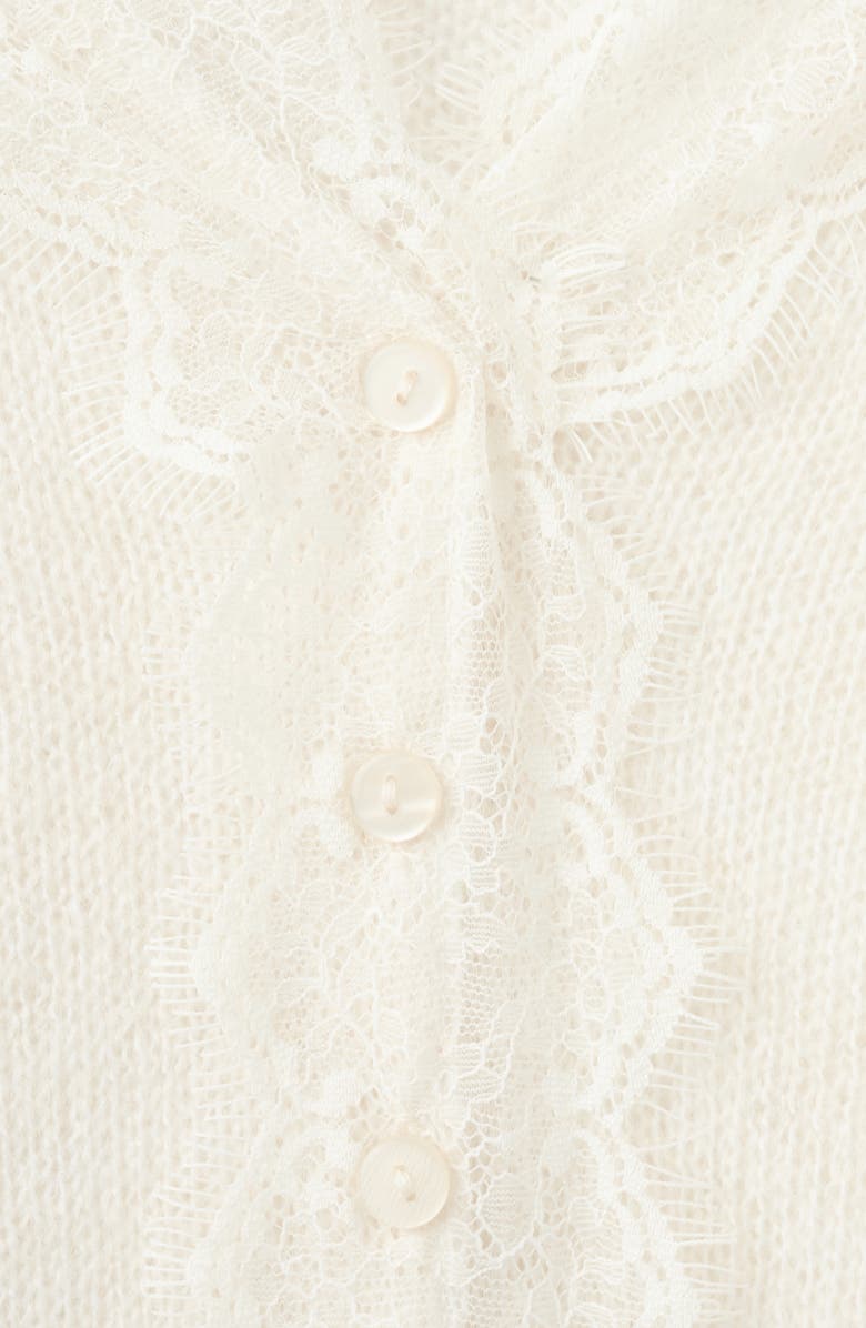 MANGO Lace Trim V-Neck Cardigan, Alternate, color, Ecru